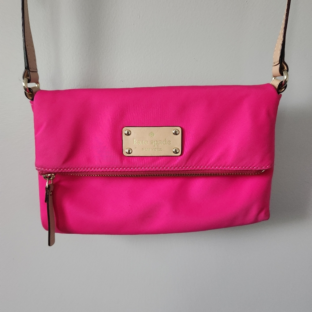 Kate Spade Bright Pink Crossbody Bag, Polka Dot Interior Lining